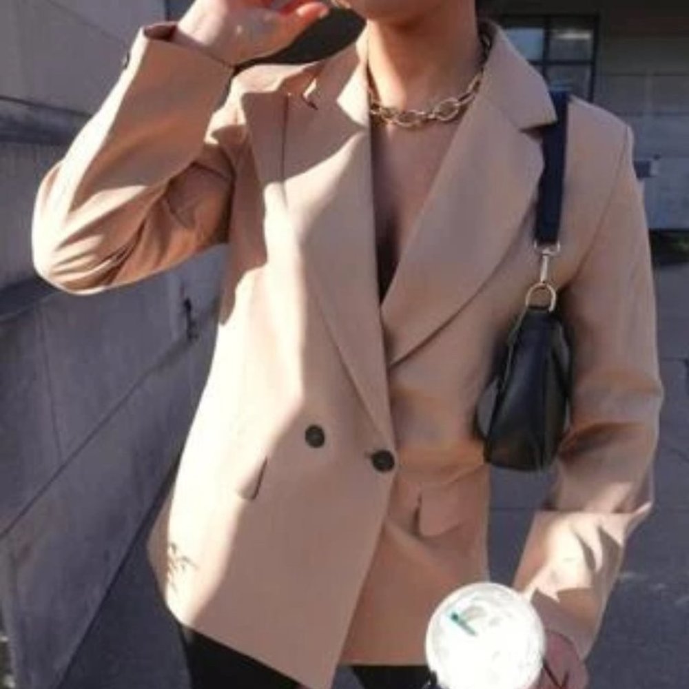 Classy go to Double Breasted Lapel Neck Blazer TAN - Picture 5 of 15